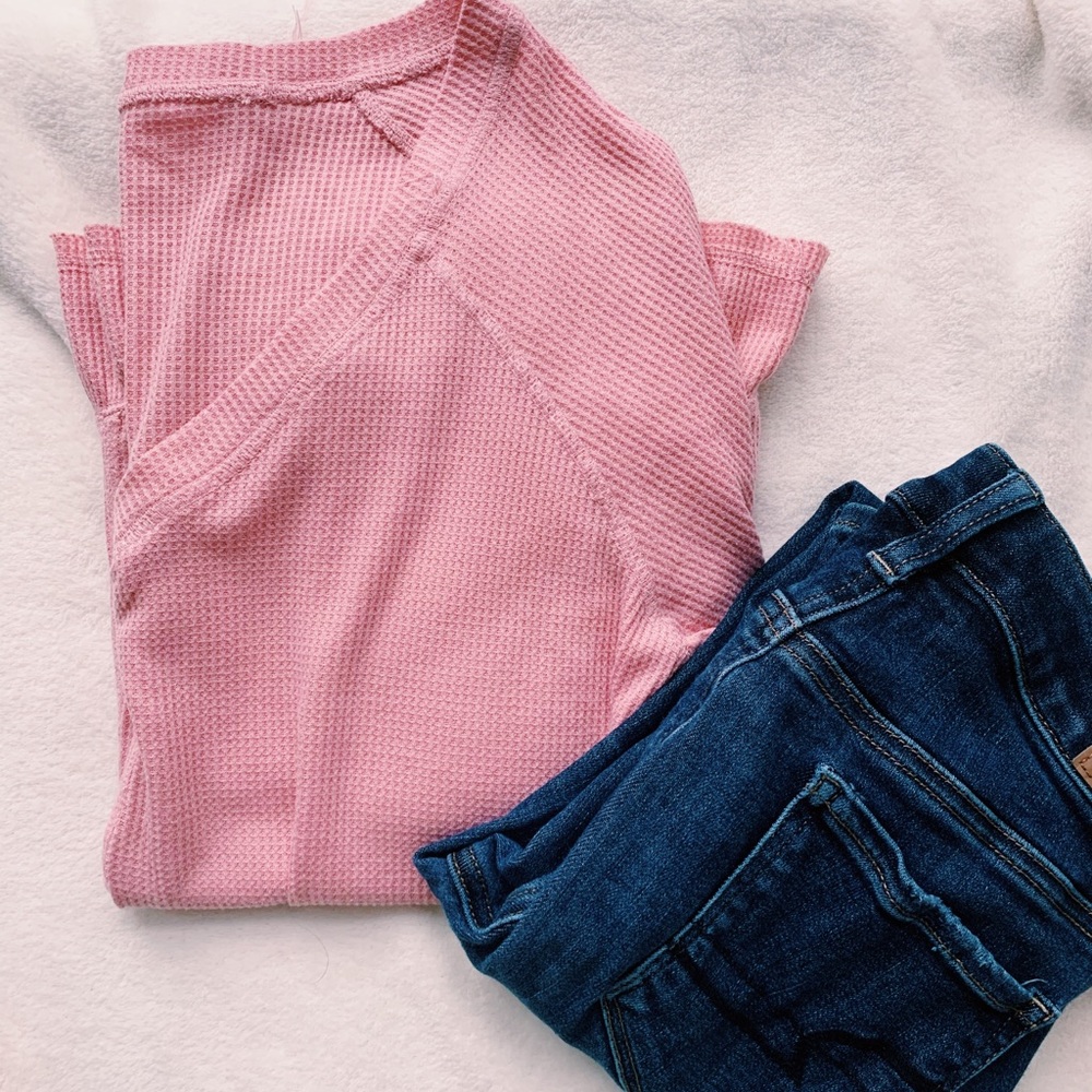 PINK WAFFLE KNIT SHIRT